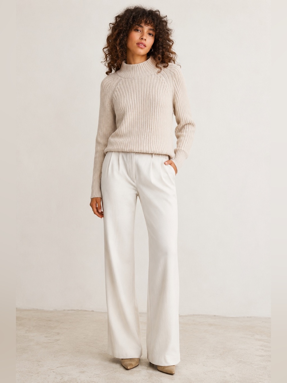 Kendall + Kylie Open Back Mock Neck Chunky Knit Sweater